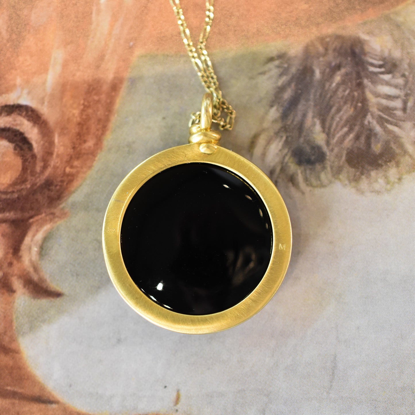 Large Vintage Onyx and Diamond Aries Pendant