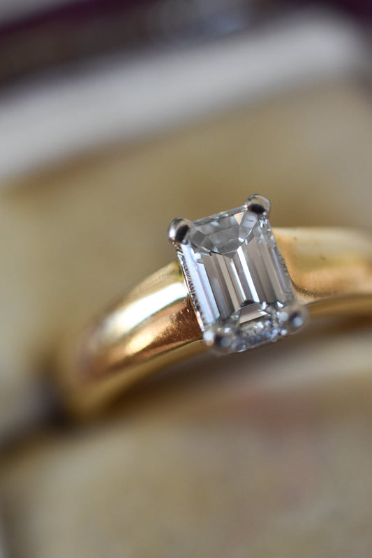 Vintage Natural 0.50ct F-G VS Emerald cut Diamond Solitaire Engagement Ring in 18k Yellow Gold