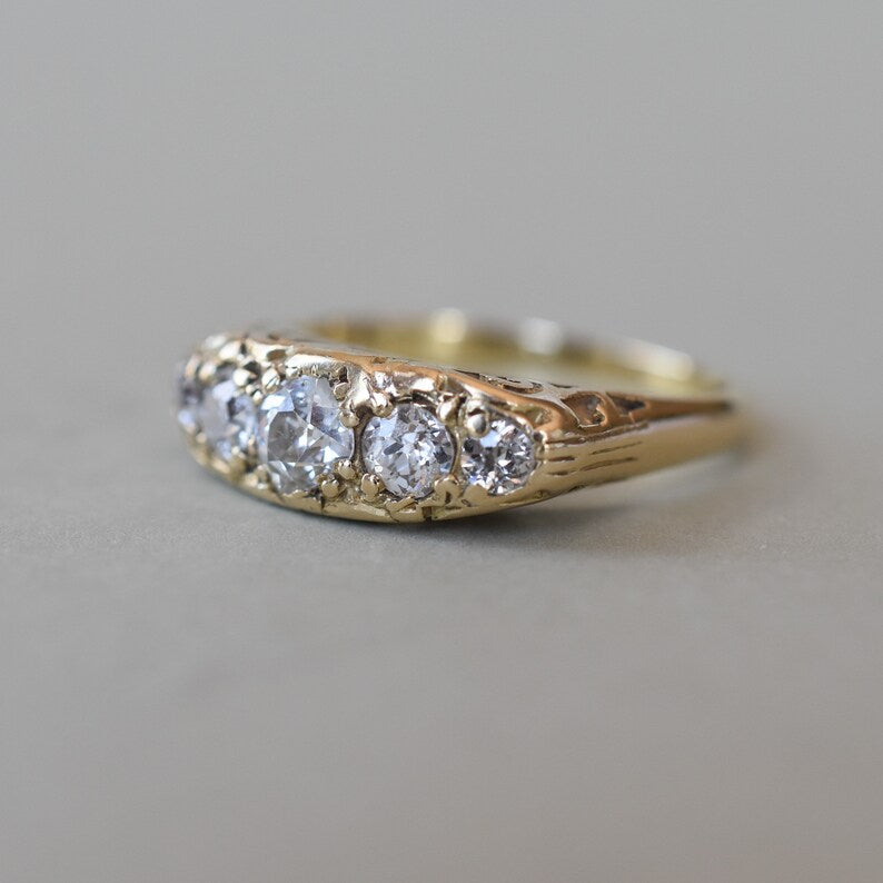 Antique Victorian 18k Gold Diamond Five Stone Ring