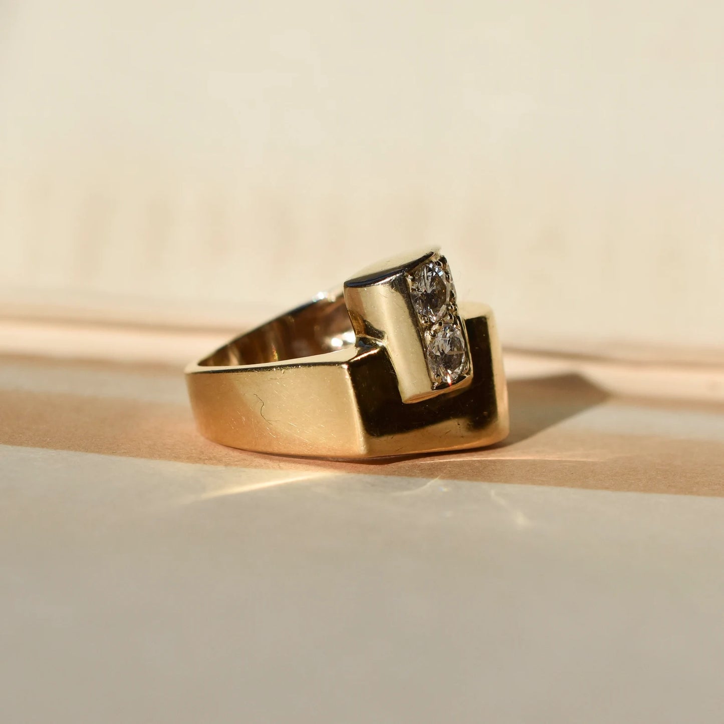 Mid Century French Asymmetrical Diamond Dress Ring in 18ct 18k yellow Gold