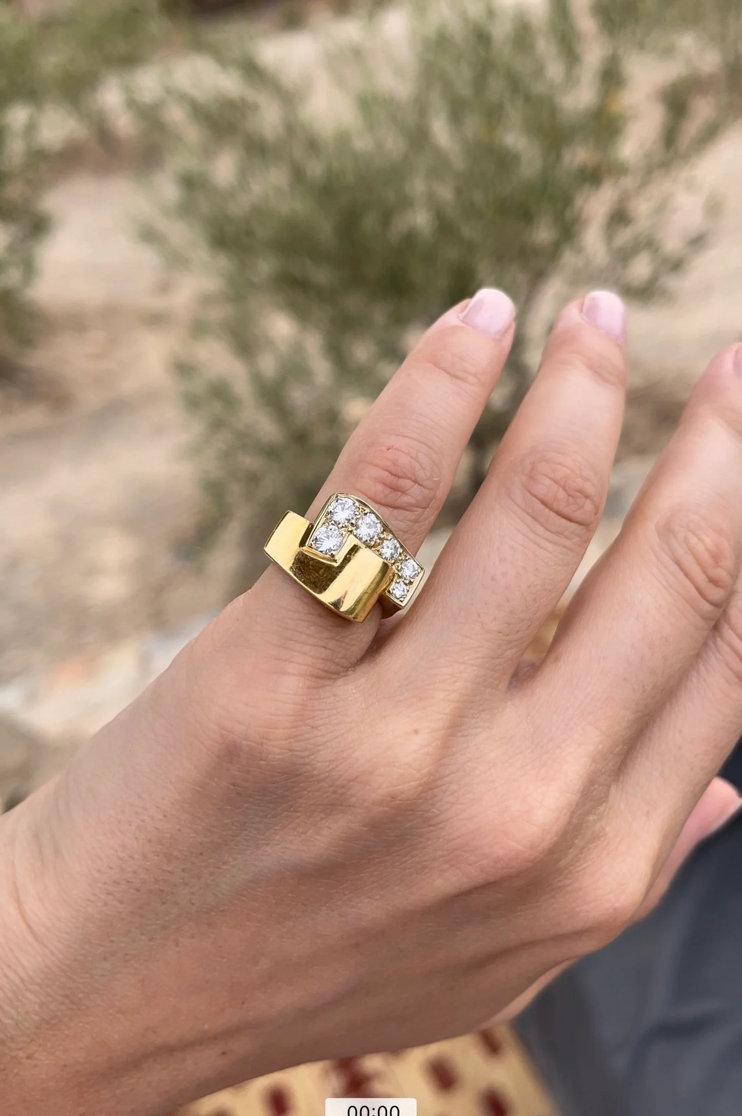 Mid Century French Asymmetrical Diamond Dress Ring in 18ct 18k yellow Gold