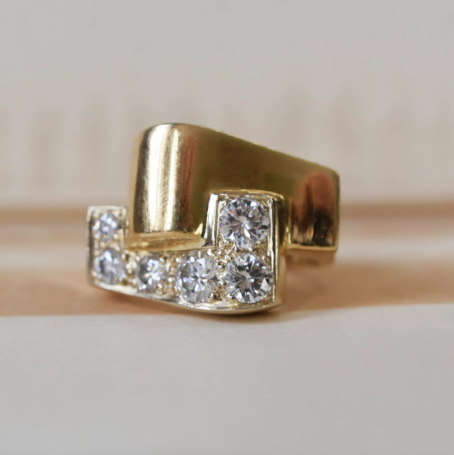 Mid Century French Asymmetrical Diamond Dress Ring in 18ct 18k yellow Gold