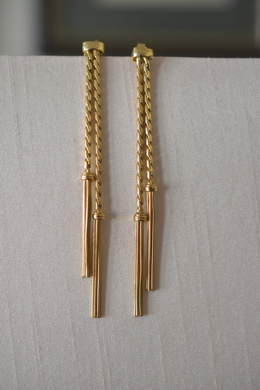 Vintage 18k Yellow Gold Tassel Drop Earrings