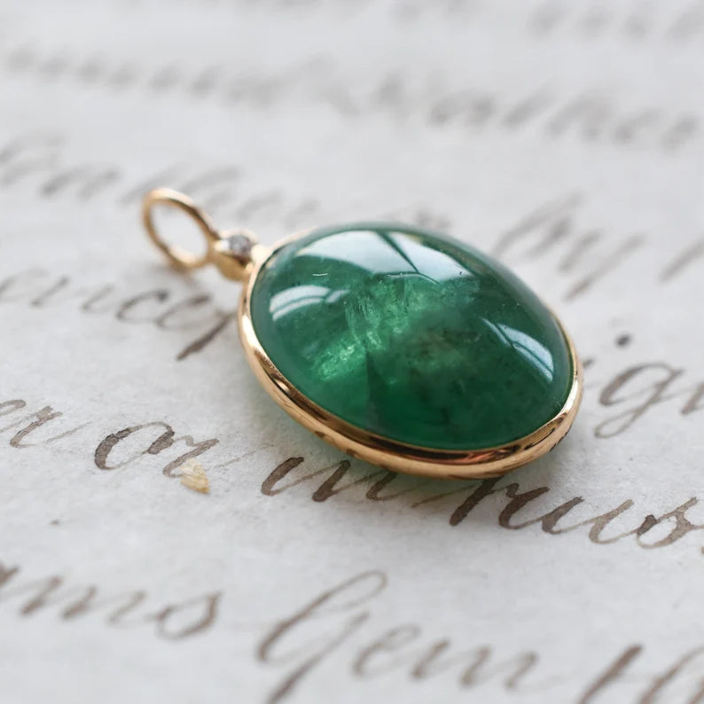 8.30ct Vintage Emerald and Diamond 18k Gold Pendant