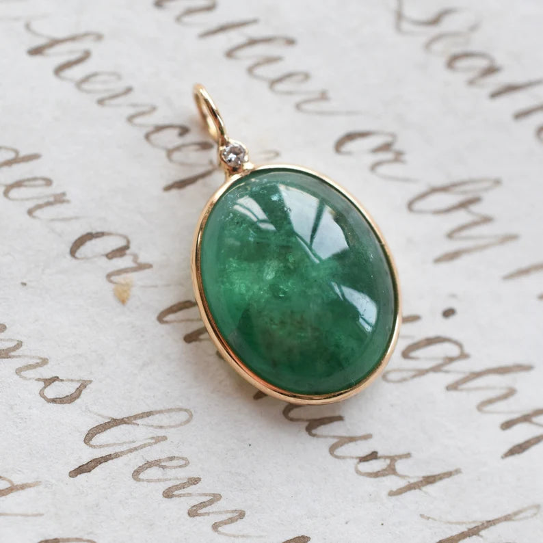 8.30ct Vintage Emerald and Diamond 18k Gold Pendant